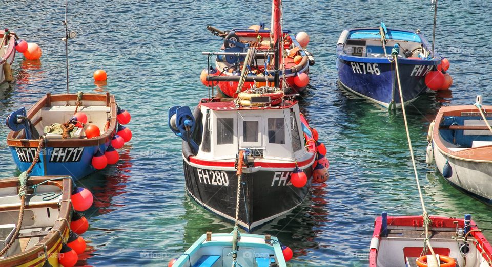 Moored Fishing Boats. A row of moored fishing boats.