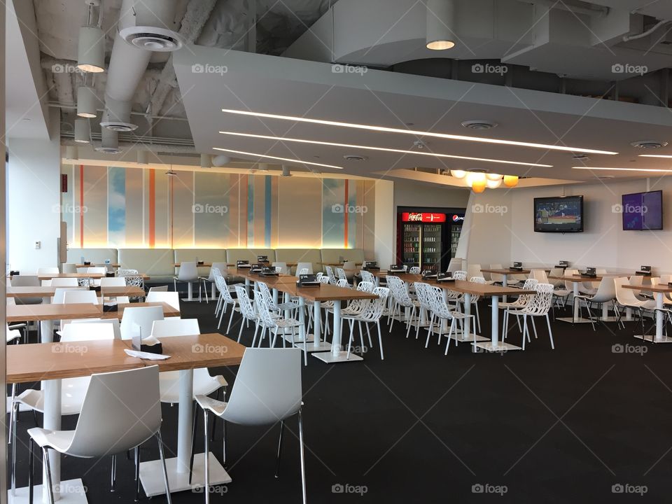 Cafeteria, restaurant, cafe, table and chairs