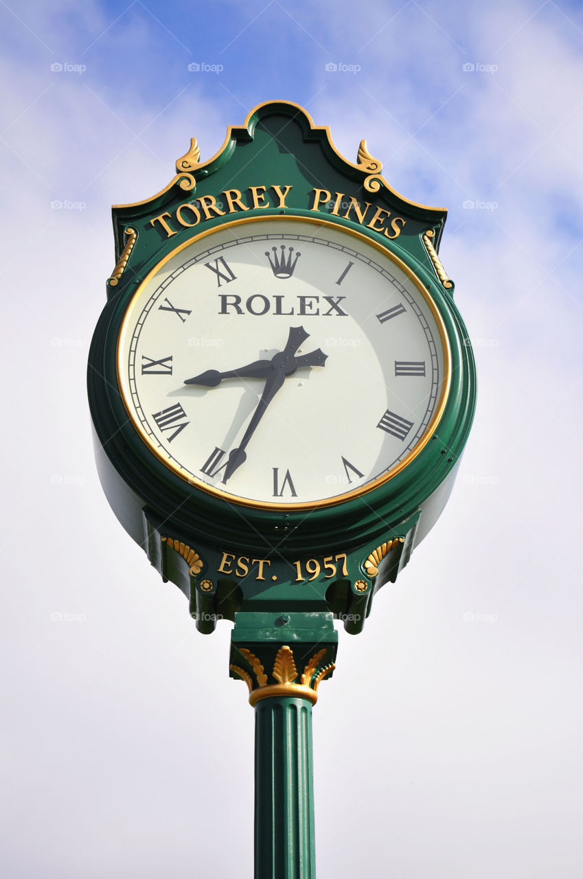 Large Rolex clock at the famous golf course Torrey Pines California.