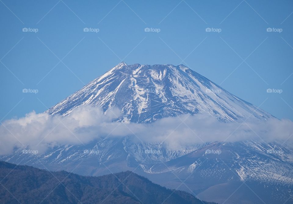 elegant mountain, Fuji mountain on blue sky background 