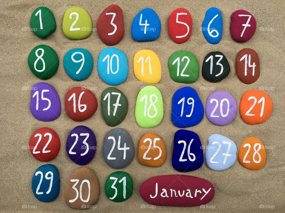 January, colored stones calendar 