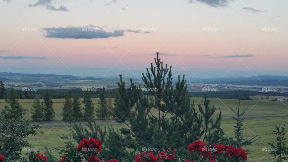 Stunning view from hotel window at down, in Slovakia in the High Tatras mountains. Heavenly corner. Shangri- La.