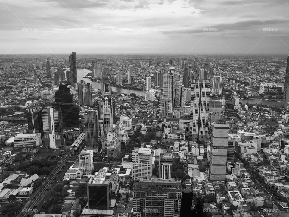 view of big city , Bangkok Thailand from king power mahanakhon roof top skywalk , a new traveling place for photography