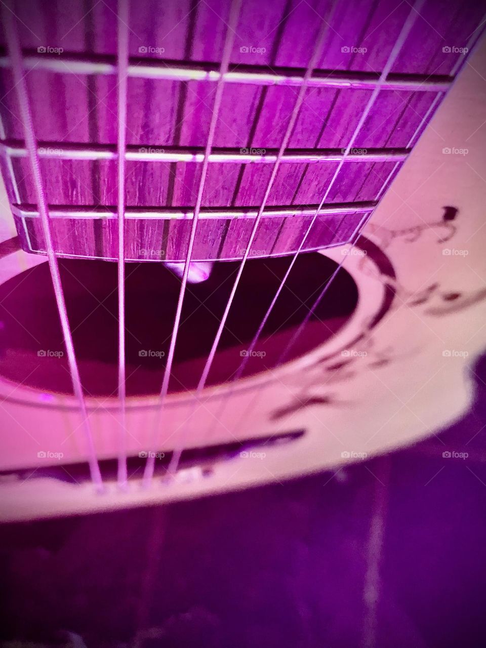 Guitar in color, guitar strings 