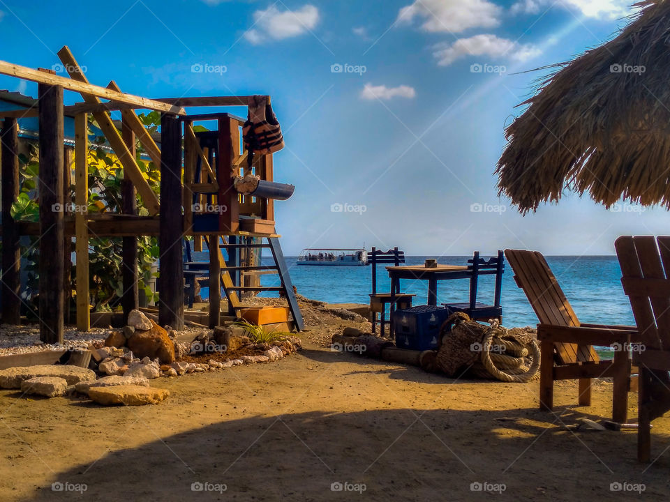 tables & chairs at the beach nice view of the beautiful Bleu sky ⛅