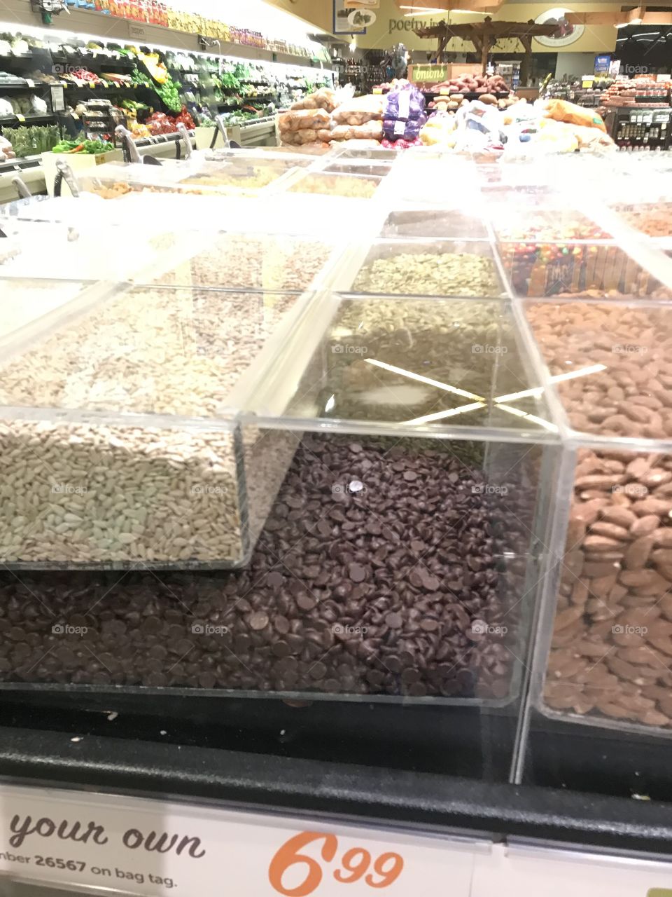 Display and assortment of foods and snacks 