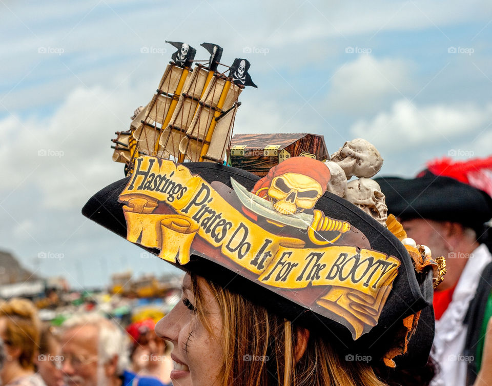 A locally styled pirate hat, worn by a women at Hastings pirate day