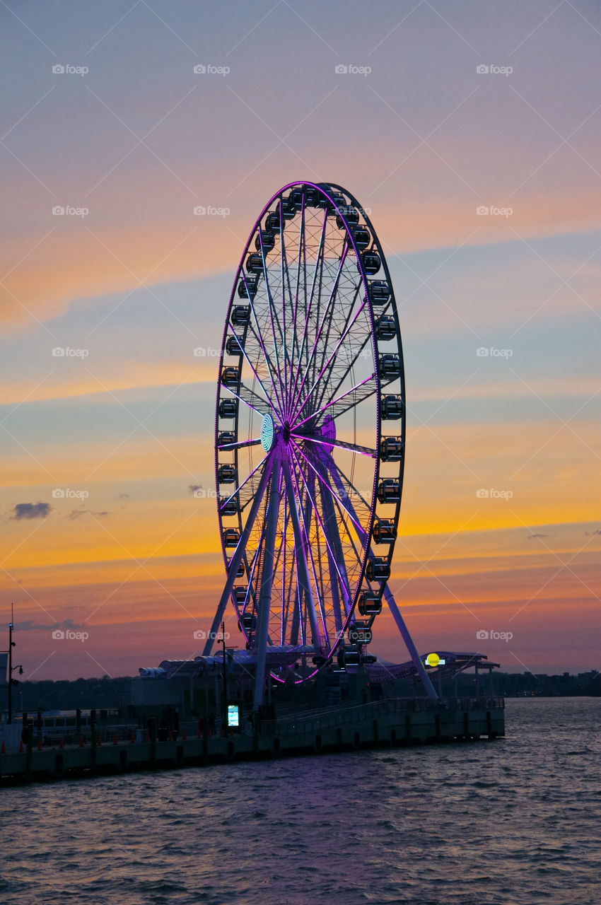 Ferris wheel at sunset at National Harbor