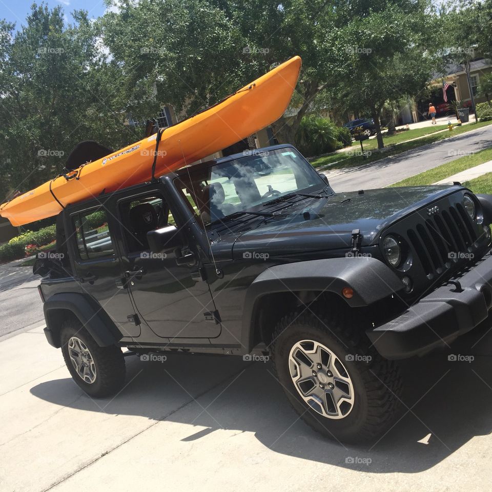 Jeep and kayak