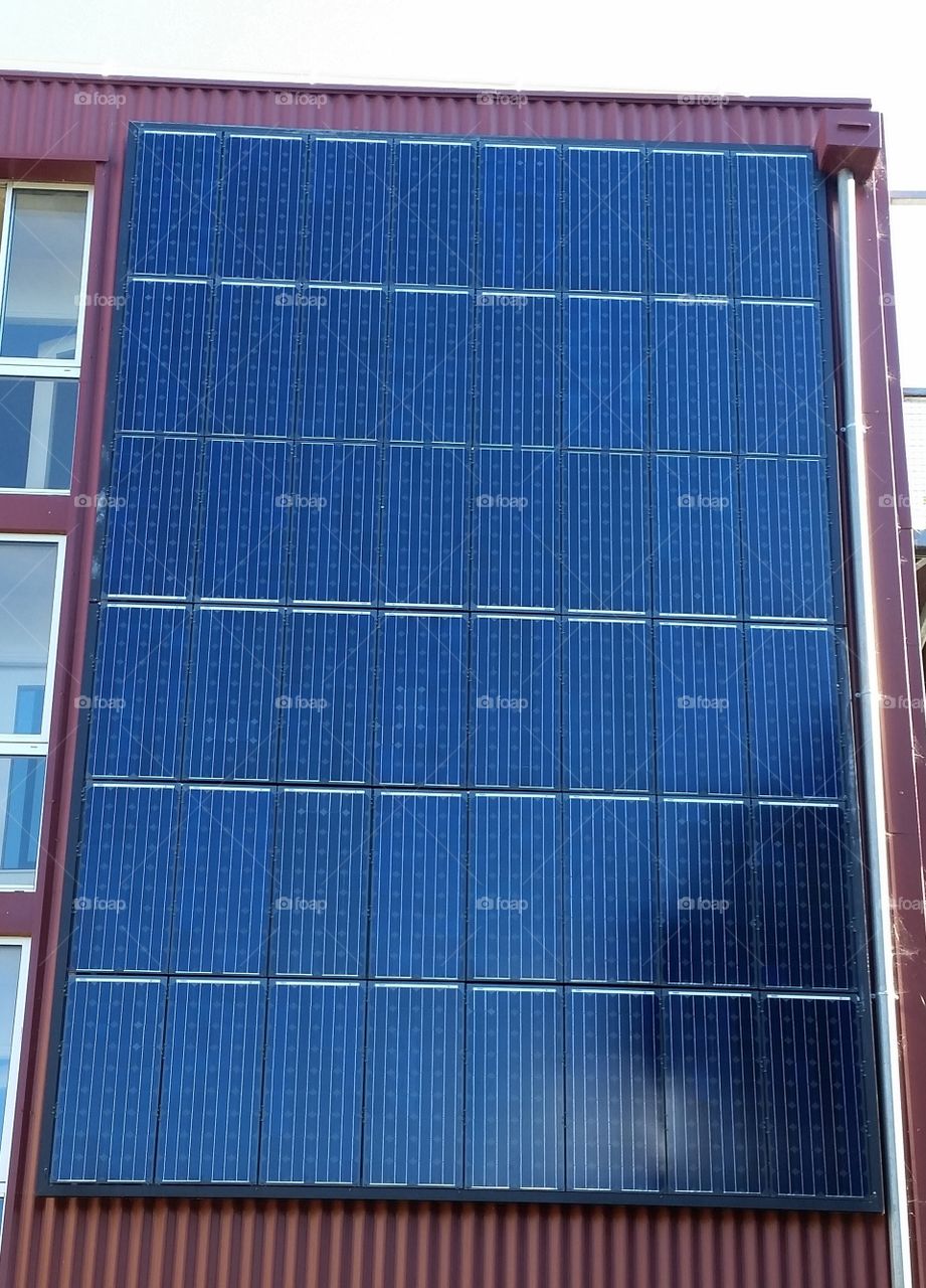 solar panels on a building in Montpellier, France