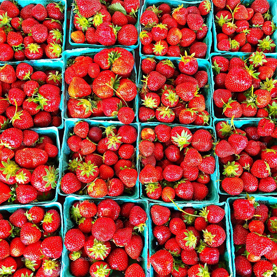 Farm fresh organic strawberries are on display at the Farmer’s Market! 