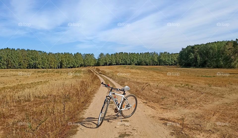 bike on a rural road summer trip