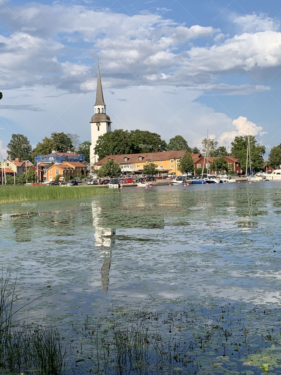 church mirrored in the water