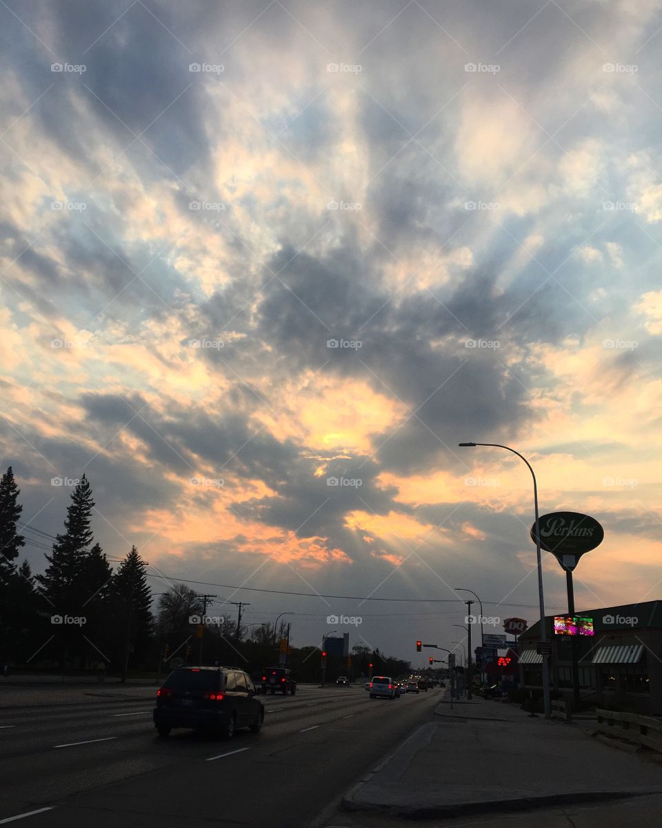 Sunset, Storm, Sky, Road, No Person