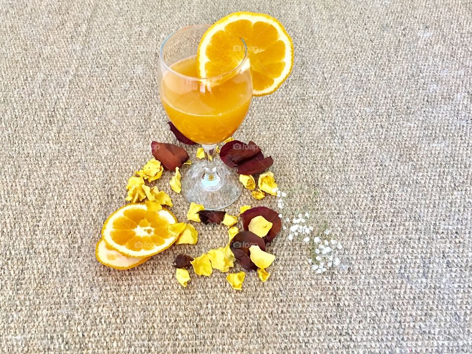 Orange, decoration, flowers and juice