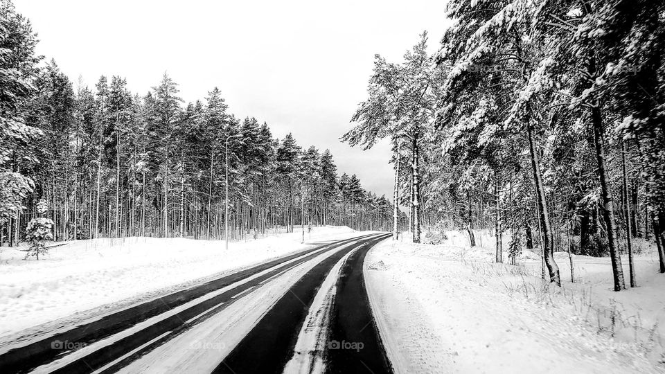 Long way🤍🖤 Picturesque landscape🤍🖤 Winter time🤍🤍