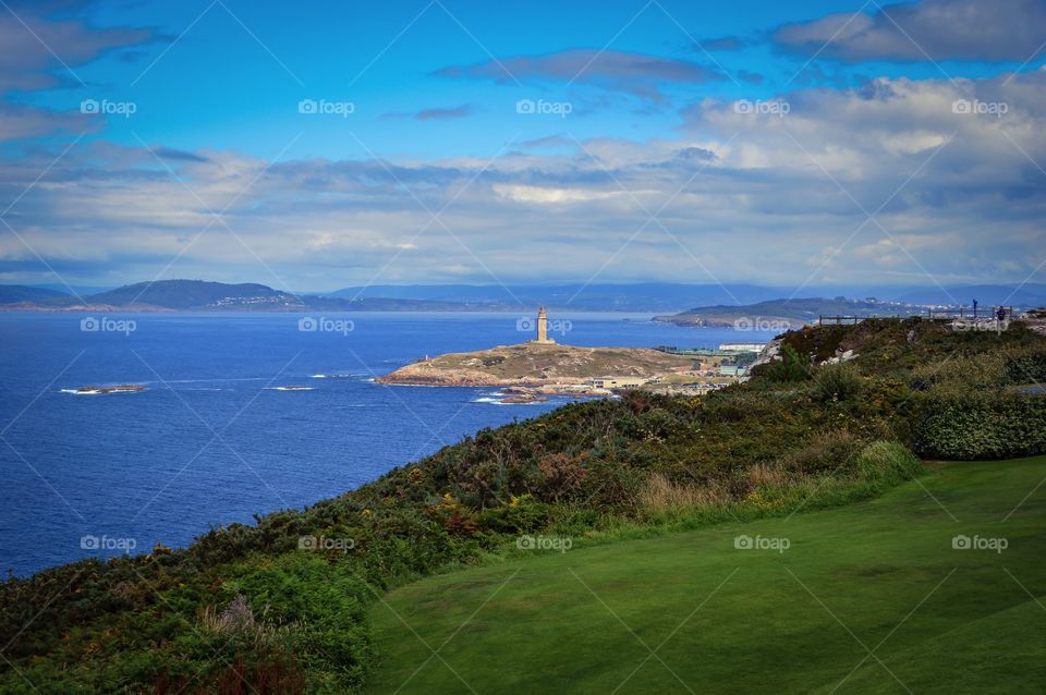 La Torre de Hercules desde el Monte de San Pedro, A coruna, spain