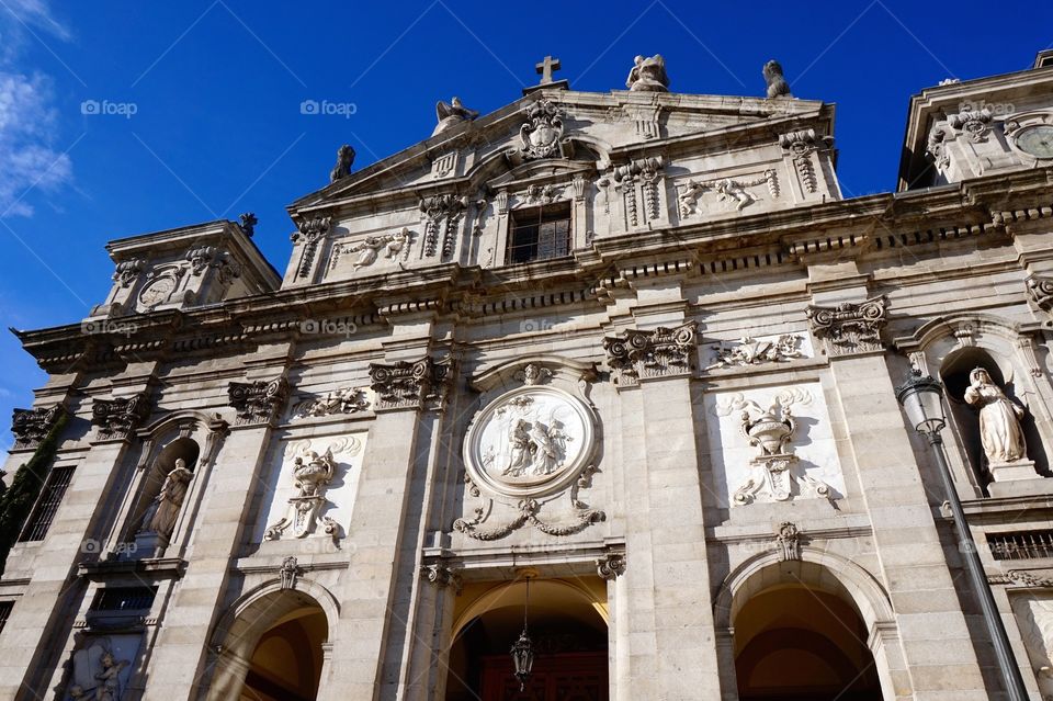 Facade of Parroquia de Santa Bárbara, Madrid, Spain 