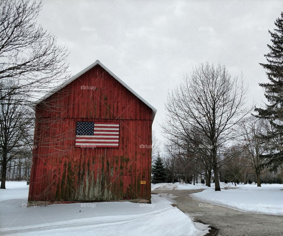 barn in winter