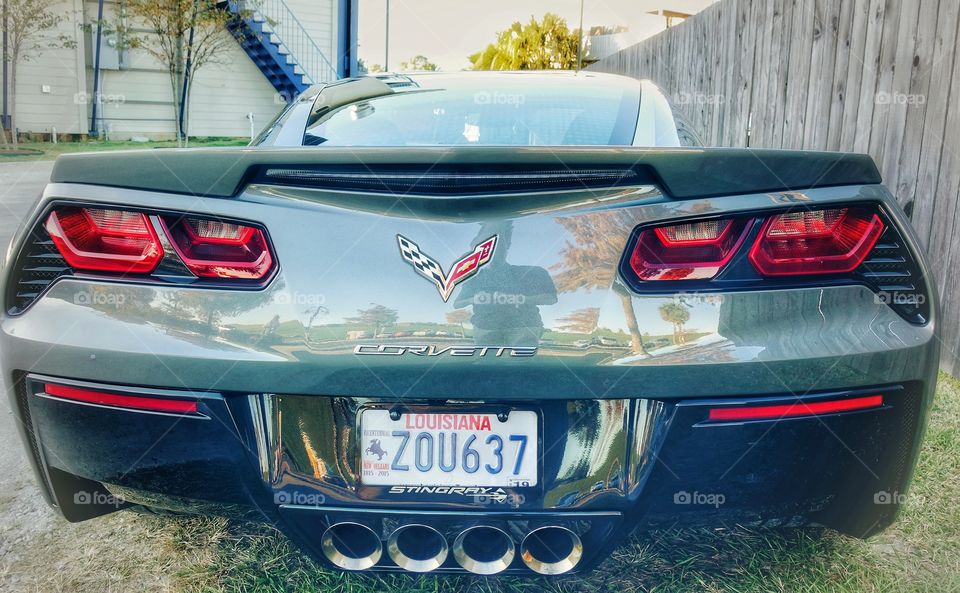 Rear of a Corvette Stinger sports car. Mean design complete with a Louisiana State registered number plate. Photographed in New Orleans, USA.