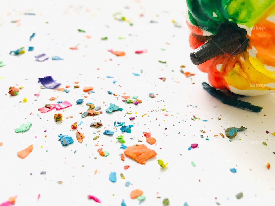 Crayon shavings and colorful pumpkin