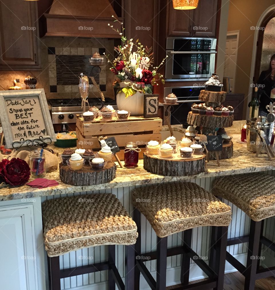 Elegant but rustic setting for a bridal shower.