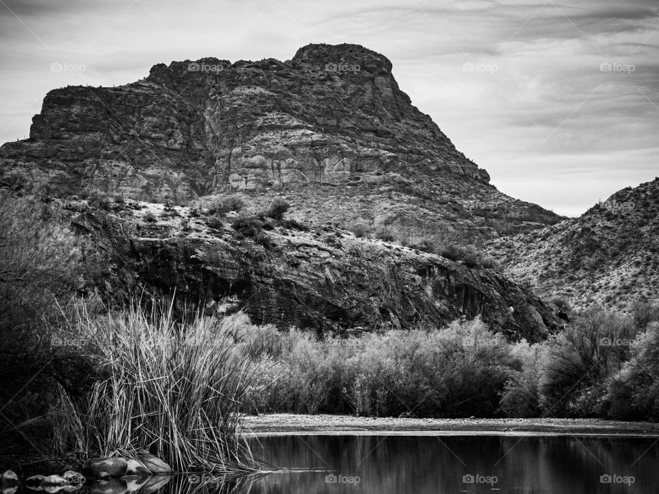 Red Mountain in Arizona is splendid in black and white on a cool and cloudy late December day