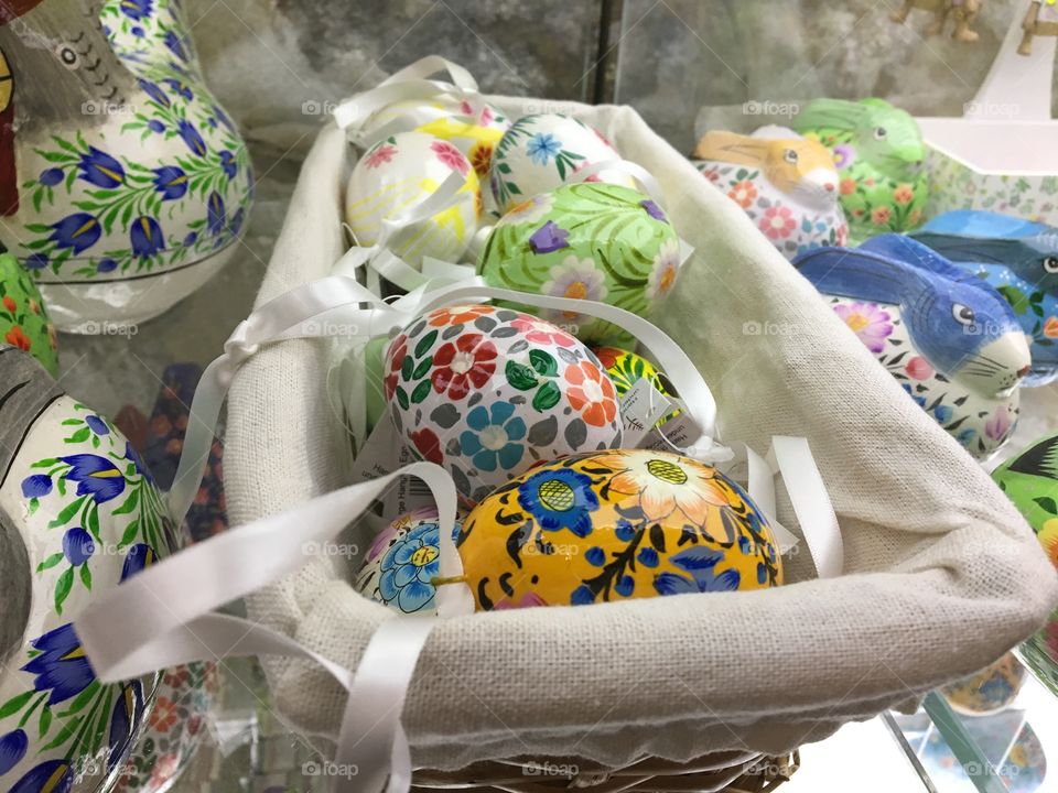 Decorated Easter Eggs in a basket 