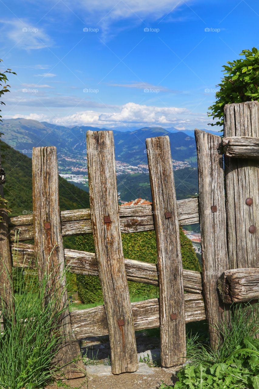 Wooden gate of a mountain garden 