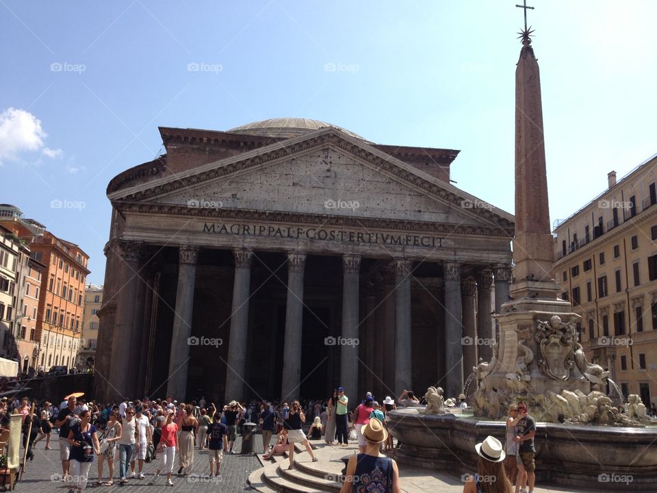 The front of the Pantheon in Rome, Italy