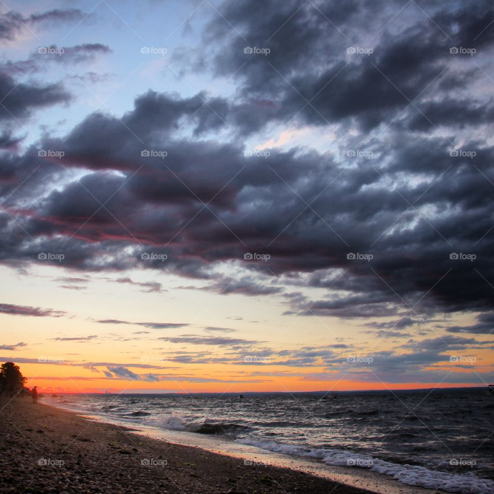 Dramatic sunset over beach
