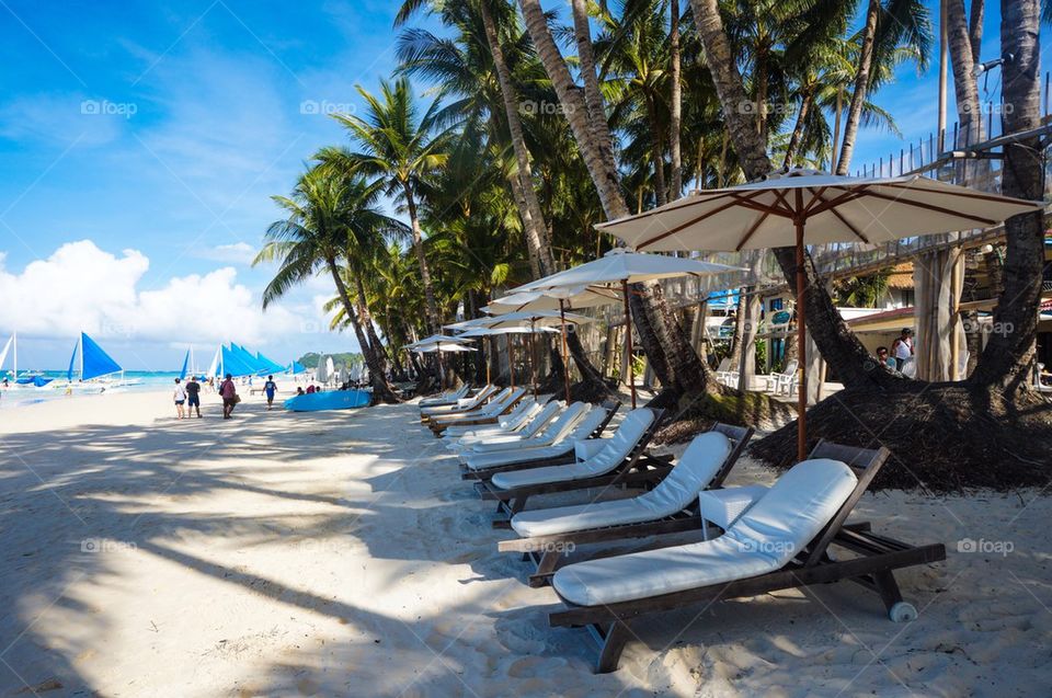 Lounge chairs by the beach