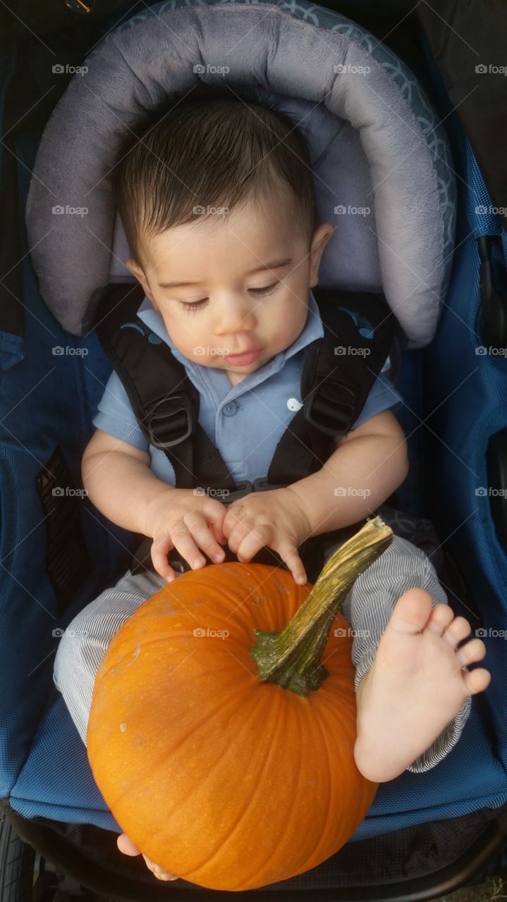 baby with pumpkin