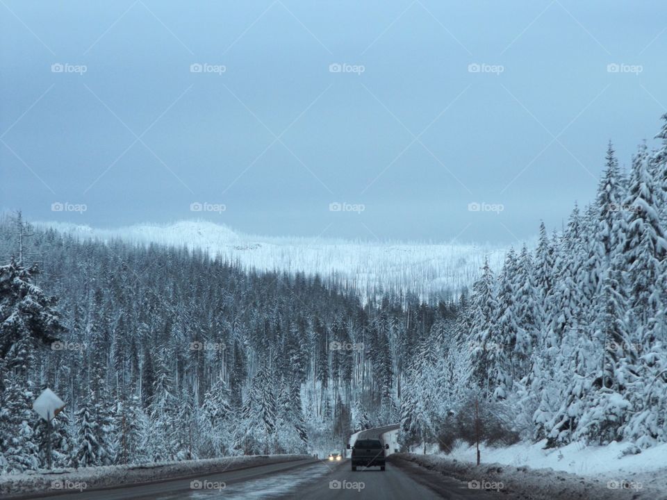 Snowy mountain road
