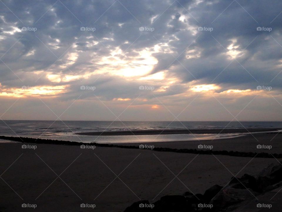 late sunset on the beach