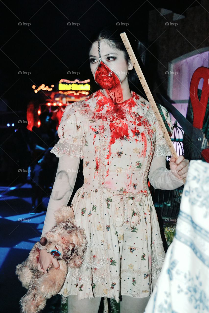 Cool makeup effects on  Halloween horror night at Universal Studio Singapore