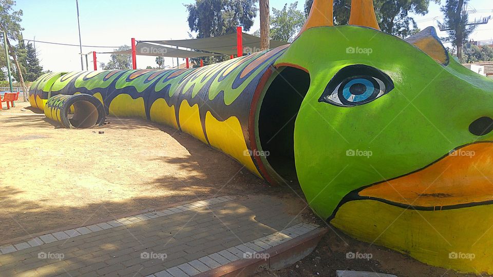 Israeli bomb shelter for kids, is placed in a playground