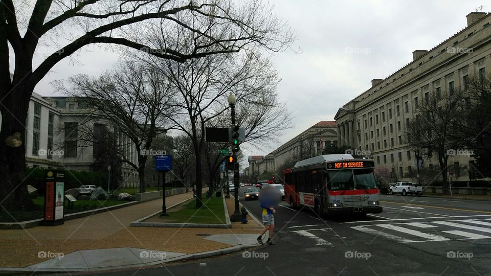 Downtown DC, metro bus, city streets