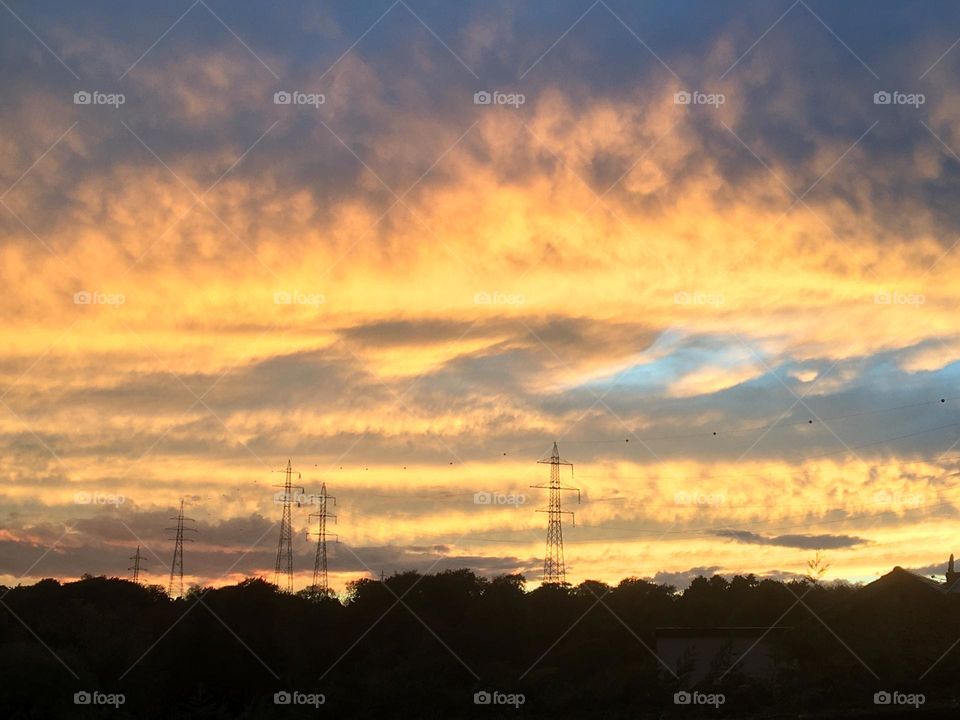 Sunset landscape in the countryside 