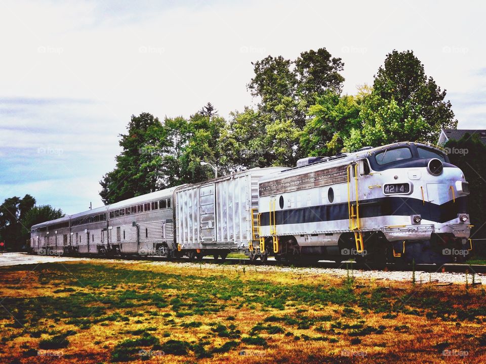 Old train on the tracks in Indiana on a summer day 