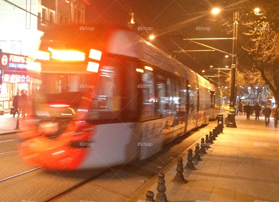 Tram on the night street of Istanbul, Turkey 🚈