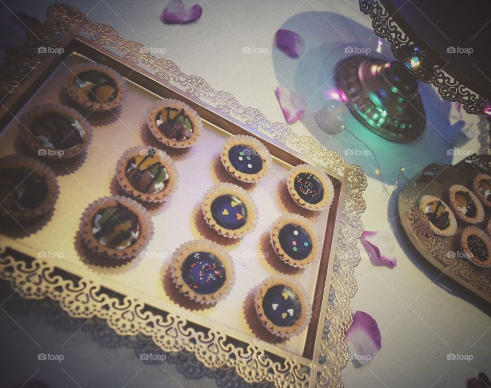 Sweet pastries on a serving plate.