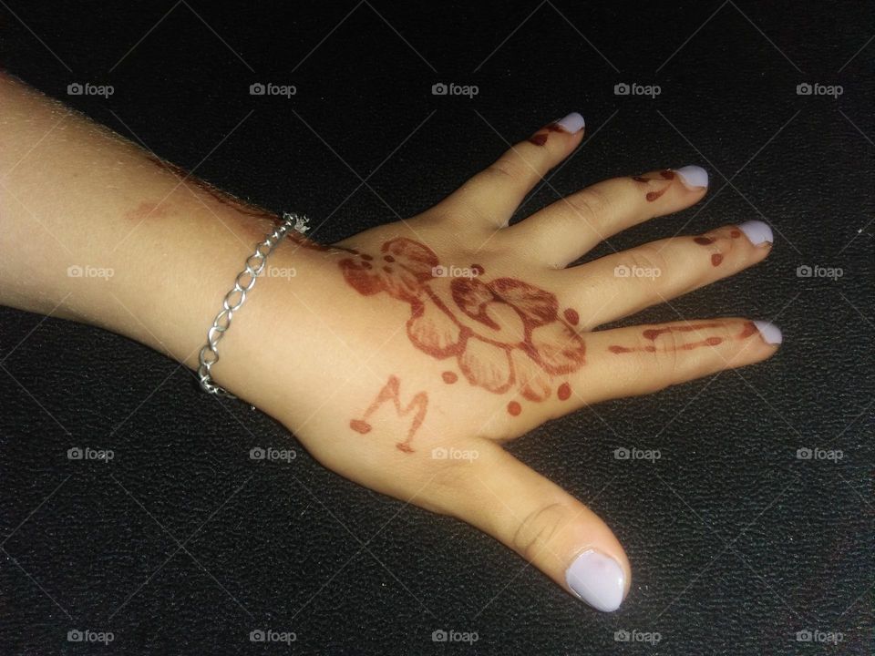 Beautiful hand decorated by henna.