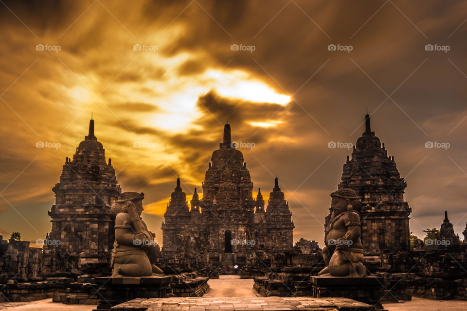 sunset sewu temple, indonesia