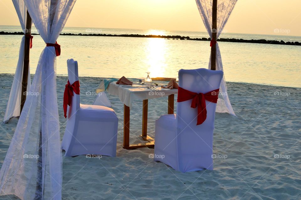 romantic dinner by the sea