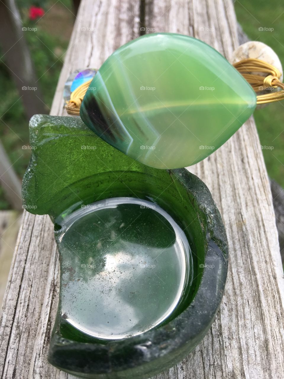 Green glass and bracelet