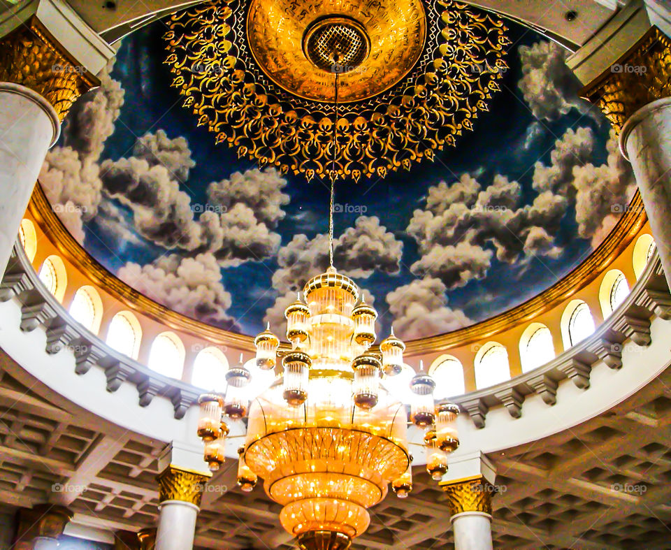lights under the dome, ornaments decorate the mosque, beautiful and charming. And a layer of gold in every corner