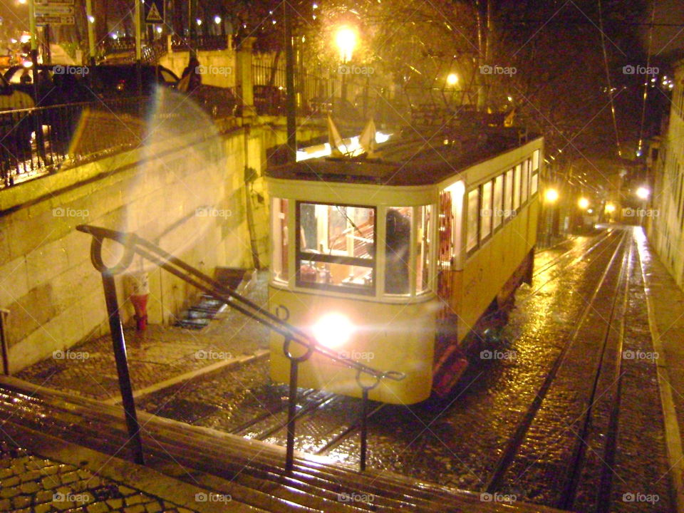 funicular in the rain