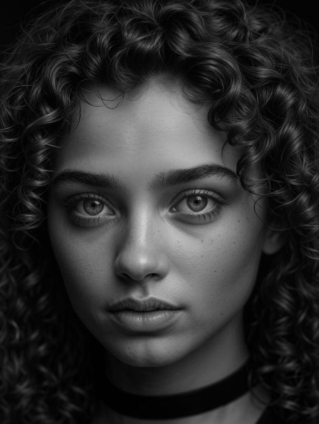 Black and white portrait of a beautiful young girl looking at camera for pictures