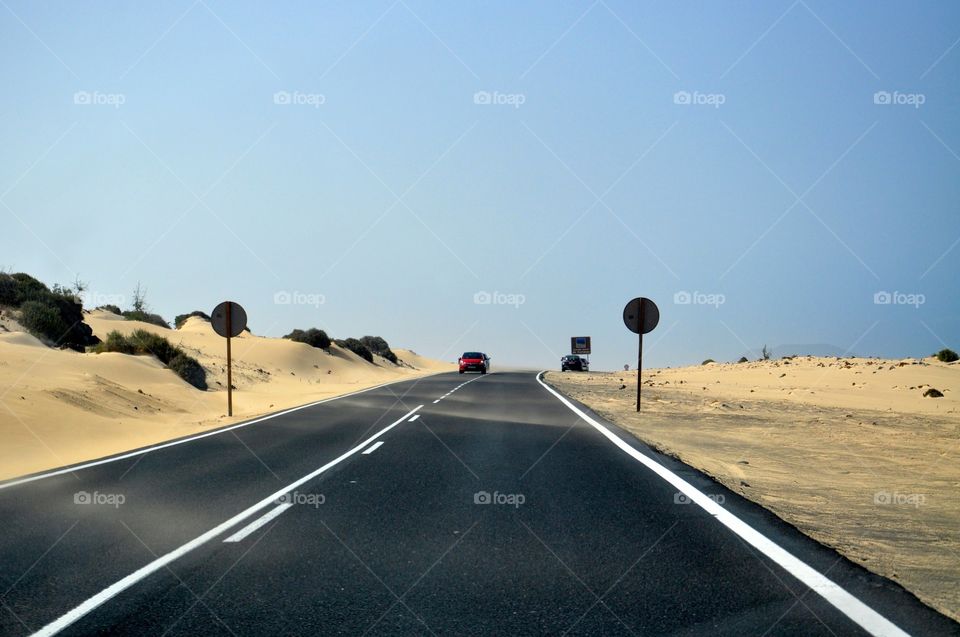 The road in sandy dunes of corralejo
